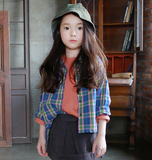 大童女装2016春款韩国童装女童英伦风格子撞色衬衫儿童长袖衬衣