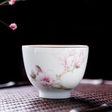 景德镇制 手绘粉彩玉兰花薄胎品茗杯 茶杯 茶碗 个人杯 陶瓷茶具
