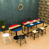 美式复古铁艺酒吧桌椅餐桌椅休闲奶茶店咖啡厅桌椅彩色桌椅组合