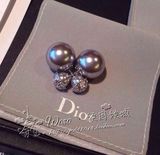 海外代购Dior迪奧早春新款銀色lace 蕾絲雙面大小珍珠 耳釘