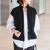 2016春季新款女装OL通勤韩版立领短袖马甲短款拉链收腰大码妈妈装