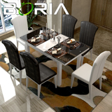 餐桌 伸缩4人钢化玻璃烤漆餐桌 简约大小户型6餐台  餐桌椅组合