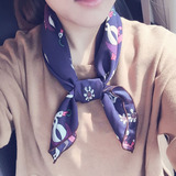 韩国进口可爱彩色复古印花雪纺小方巾围巾丝巾装饰发带两用