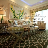 美式乡村时尚绿色格子宜家地毯客厅茶几沙发卧室床边满铺地毯定制