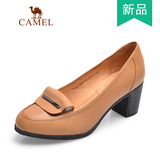 Camel/骆驼女鞋2016春季新款真皮粗跟简约单鞋高跟单鞋A161195033