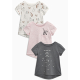 英国next进口童装代购 16夏女宝宝女童兔子粉灰色短袖 T恤 3件