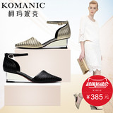 柯玛妮克/Komanic正品新款优雅搭扣羊皮女鞋金色坡高跟凉鞋K52200