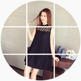 6度2016夏装韩版新款时尚A字版纯色无袖修身蕾丝连衣裙女潮 Q7303