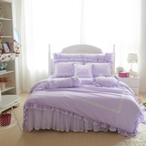 韩版纯紫色蕾丝床裙 莫代尔绗缝夹棉床罩 高档清新欧式公主四件套