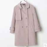 冬装定制vintage藕粉色双排扣立体设计挺括大衣羊毛呢外套 女