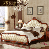欧式床新古典实木雕花1.8米1.5m美式乡村白色真皮结婚双人床1017