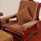 新品纯色玉米粒加厚红实木沙发冬垫带靠背海绵春秋椅坐垫