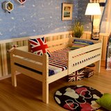 松木儿童床带护栏简易实木单人床1米小床类男孩女孩婴儿床送床垫