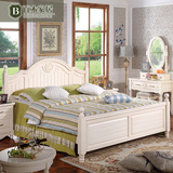 百木之家实木家具 简约欧式卧室双人床 美式实木床1.8米白色栗色