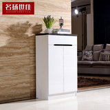 白色亮光钢琴烤漆鞋柜 现代简约对开门木质密度板大容量储物柜