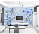 无缝新款印花大型壁画 蓝色花卉 电视沙发客厅背景墙
