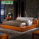 现代中式实木床1.8米双人床储物榻榻米床卧室家具成人婚庆床橡木