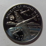 马恩岛1996年 1克朗 二战空战 - 飞行中的喷绘战斗机纪念 大镍币