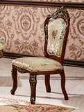 欧式实木皮餐桌椅布艺软包靠背奢华椅现代雕花田园家用餐厅椅子宜
