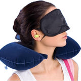旅游三宝旅行三件套(充气枕+遮避光 眼罩粉色+防噪音耳塞)藏青色