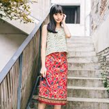 茉莉自制 2016夏季新款日式复古文艺半身裙民族风一片式系带裙