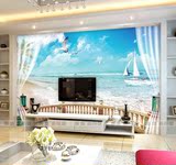 沙发卧室电视背景墙纸壁纸无缝壁画简约欧式4D5D3D立体风景大海景