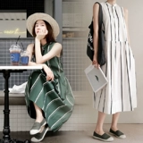 韩国代购大码女装2016夏装韩版小香风明星同款条纹无袖连衣裙长裙