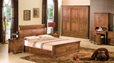 卧室高档全实木大床香樟木双人1.8米床 带抽屉储物床 移动床头柜