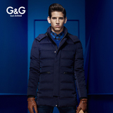 G&G 2015秋冬新品男士立领修身羽绒服商务中长款加厚休闲外套男