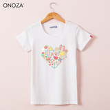 ONOZA2016夏季新款白色体恤女装 爱心卡通印花学生棉短袖T恤1040