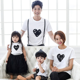 亲子装夏装2016新款韩版短袖T恤母女母子装爱心款一家三口全家装