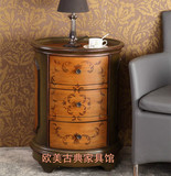 厂家直销 美式彩绘实木三斗床头柜 田园沙发边柜仿古做旧装饰柜