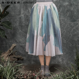 sdeer圣迪奥专柜正品女装抽象印花松紧半身长裙S16181172