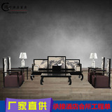 实木沙发单人休闲椅新中式罗汉榻家具中国风布艺印花会所酒店组合