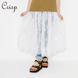 Crisp 2016夏季新款女装镂空蕾丝网纱宽松半裙中长款半身裙