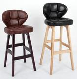 实木高脚凳子欧式创意酒吧椅简约美式靠背吧台椅复古家用前台吧凳