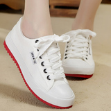 【天天特价】白色帆布鞋女士韩版平跟红底低帮校园学生简约休闲鞋