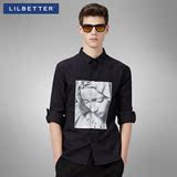 Lilbetter男士衬衫 青少年长袖寸衫男人像印花衬衣春秋款衬衣男LB