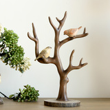 高档家居装饰品 创意礼品 美式乡村复古树杈小鸟摆件 树桩首饰架
