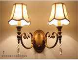 新款美式布艺壁灯 双头镜前灯 欧式复古灯具 客厅背景墙灯饰W02-2
