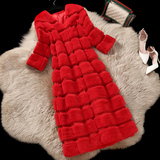 C5X2015新款獭兔毛皮草外套中长款女士整皮大衣V领海宁修身加长冬