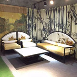 新中式沙发组合 客厅实木三人布艺扇形沙发简约木质仿古家具定制