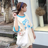 韩国ulzzang夏季女装学院风简约字母宽松中长款中袖t恤短袖上衣潮