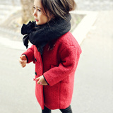 2015女童秋冬装韩版童装圣诞新年红色呢子风衣大衣儿童外套大童装