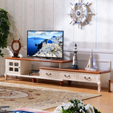 地中海电视柜 伸缩组合电视机柜实木 现代简约客厅烤漆田园窄地柜