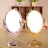 英伦风复古加厚化妆镜金色台式双面镜360旋转结婚梳妆镜美容镜子