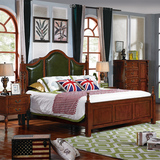 美式简约风格油蜡床 双人床 卧室家具床 欧式实木床成人床1.8米