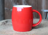 包邮酒桶型带盖勺纯大红色陶瓷马克杯咖啡杯早餐杯杯礼品定制logo