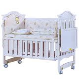 亮贝贝 婴儿床实木 多功能婴儿摇篮床宝宝儿童床白色 原木色1.2米