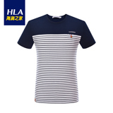 Heilan Home/海澜之家2016年夏季新品圆领时尚条纹镶拼短袖T恤